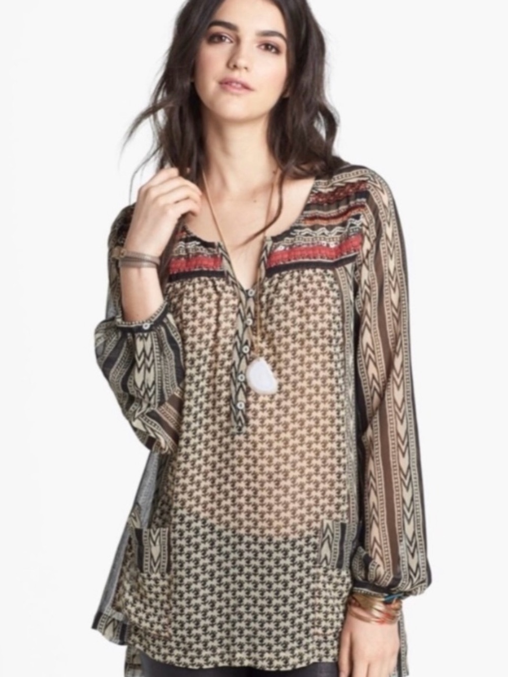 Free People Feather in the Wind Sheer Tunic Top with Pockets Size XS